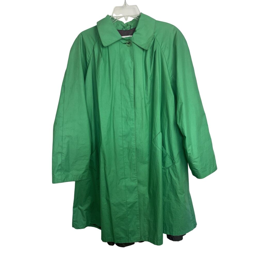 Vtg 90s Jones New York Kelly Green Trench Balmacaan Coat L/XL FLAWs Minimalist